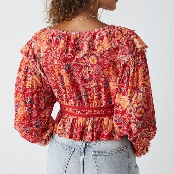 🆕Free People Ruffled Cropped Blouse - Picture 4 of 7